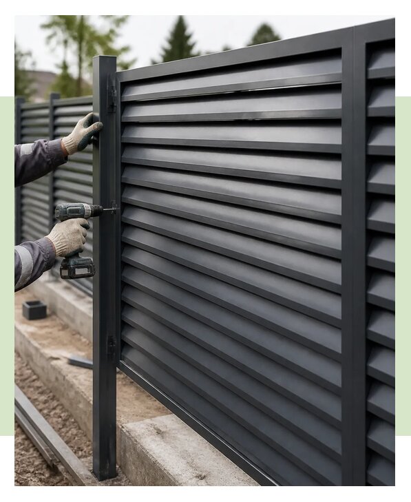 Металлический забор жалюзи под ключ для участка в Костроме